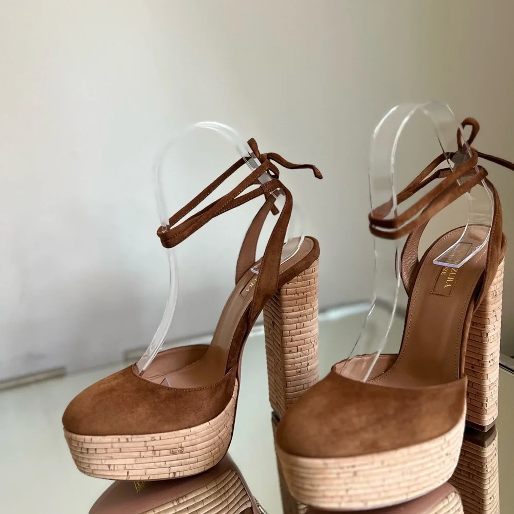 New AQUAZZURA Penelope Plateau 140 Suede Platform Pumps $795 36